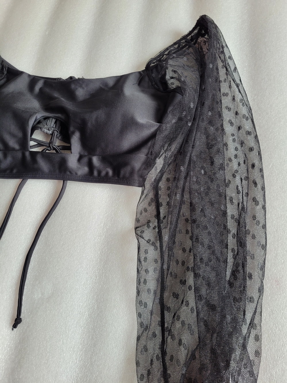 Sheer Puff-Sleeve Crop Crop Top Black Goth Whimsigoth 0X - Picture 3 of 11